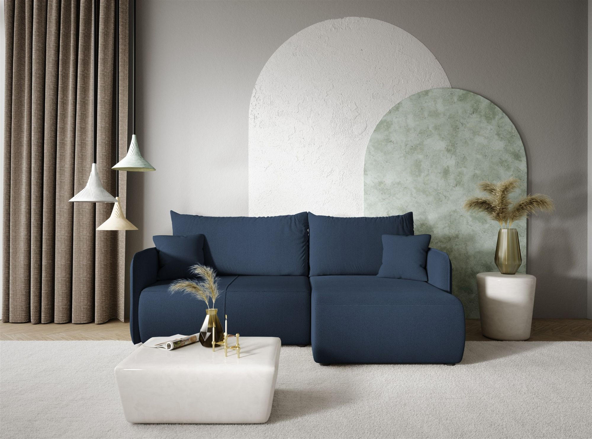 ECKSOFA Calgary - Dunkelblau, Holzwerkstoff/Textil (207/148cm) - Fun Möbel