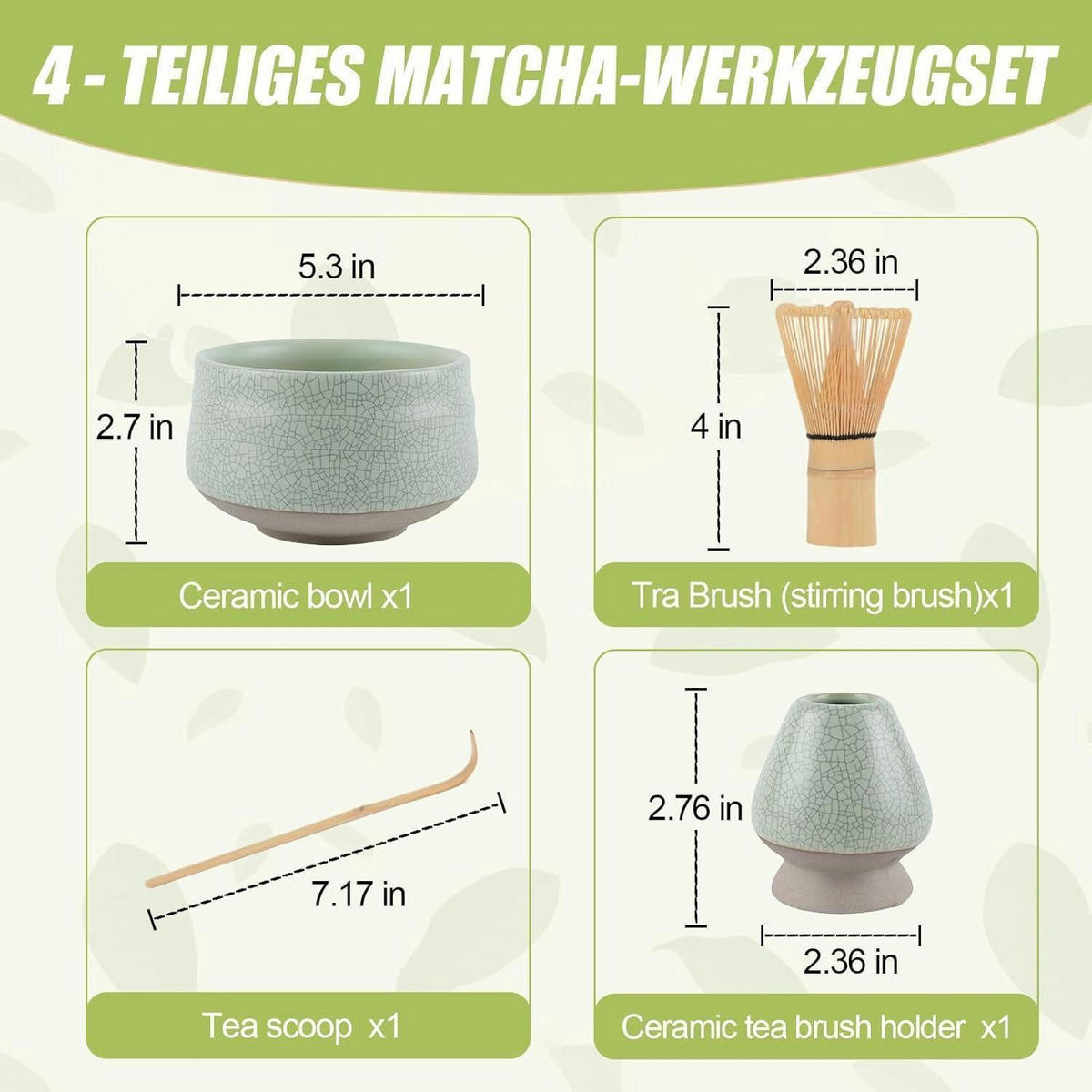 MATCHA Set 4-teiliges Set Grüne Risse - Grün, Keramik (12.8/11/14cm)