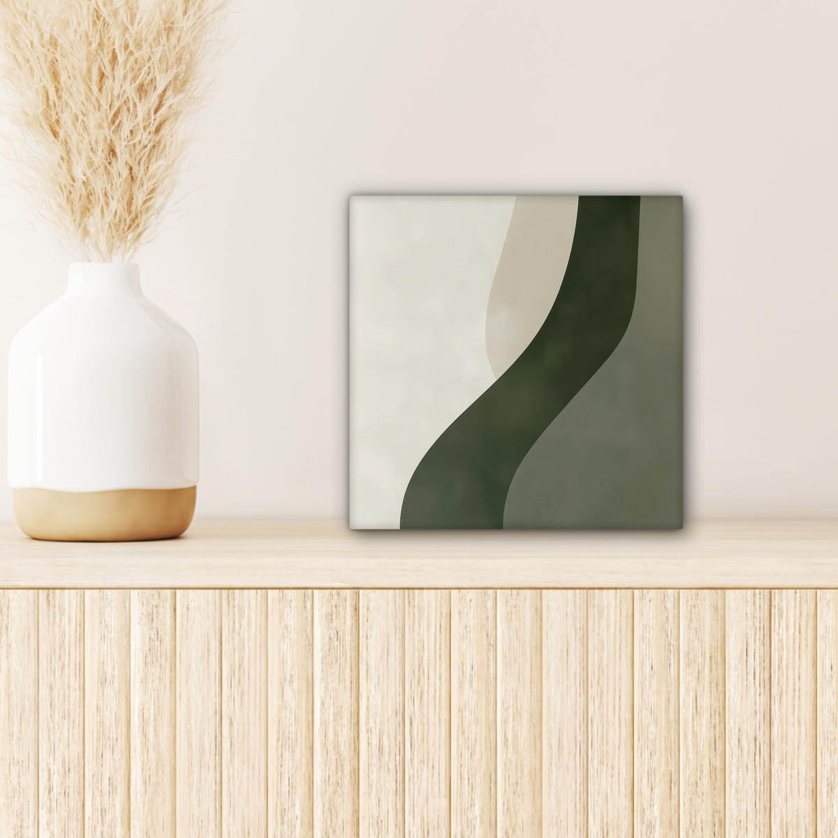 LEINWANDBILD Japandi - Grün - Abstrakt - Modern 20x20 cm - Salbeigrün, Textil (20/20cm) - MuchoWow