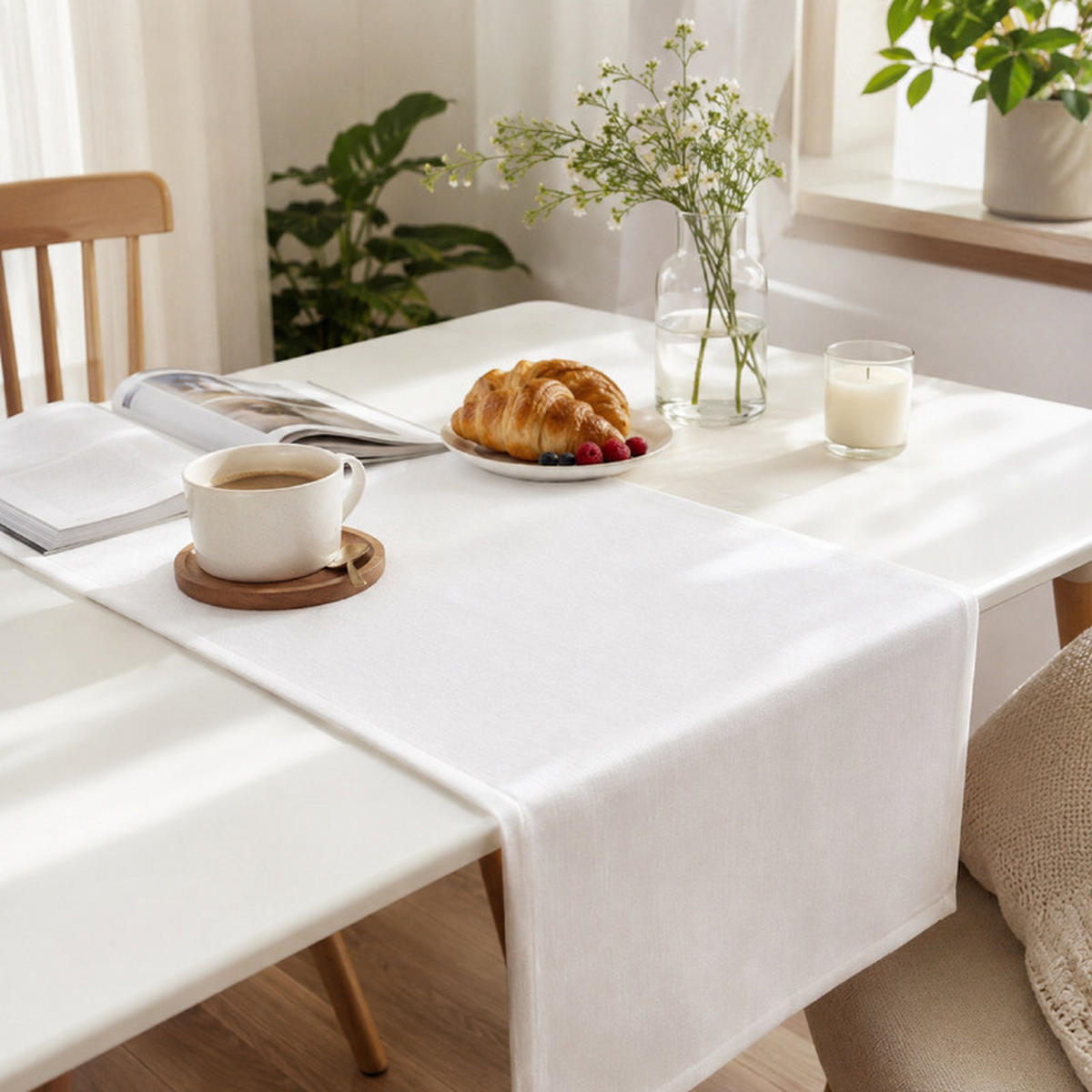 TISCHLÄUFER Weiß 30×140cm Leinenoptik, wasserabweisend & waschbar, elegante Tischdeko für Esstisch - Weiß, Textil (30/140cm) - SHOPENTRA