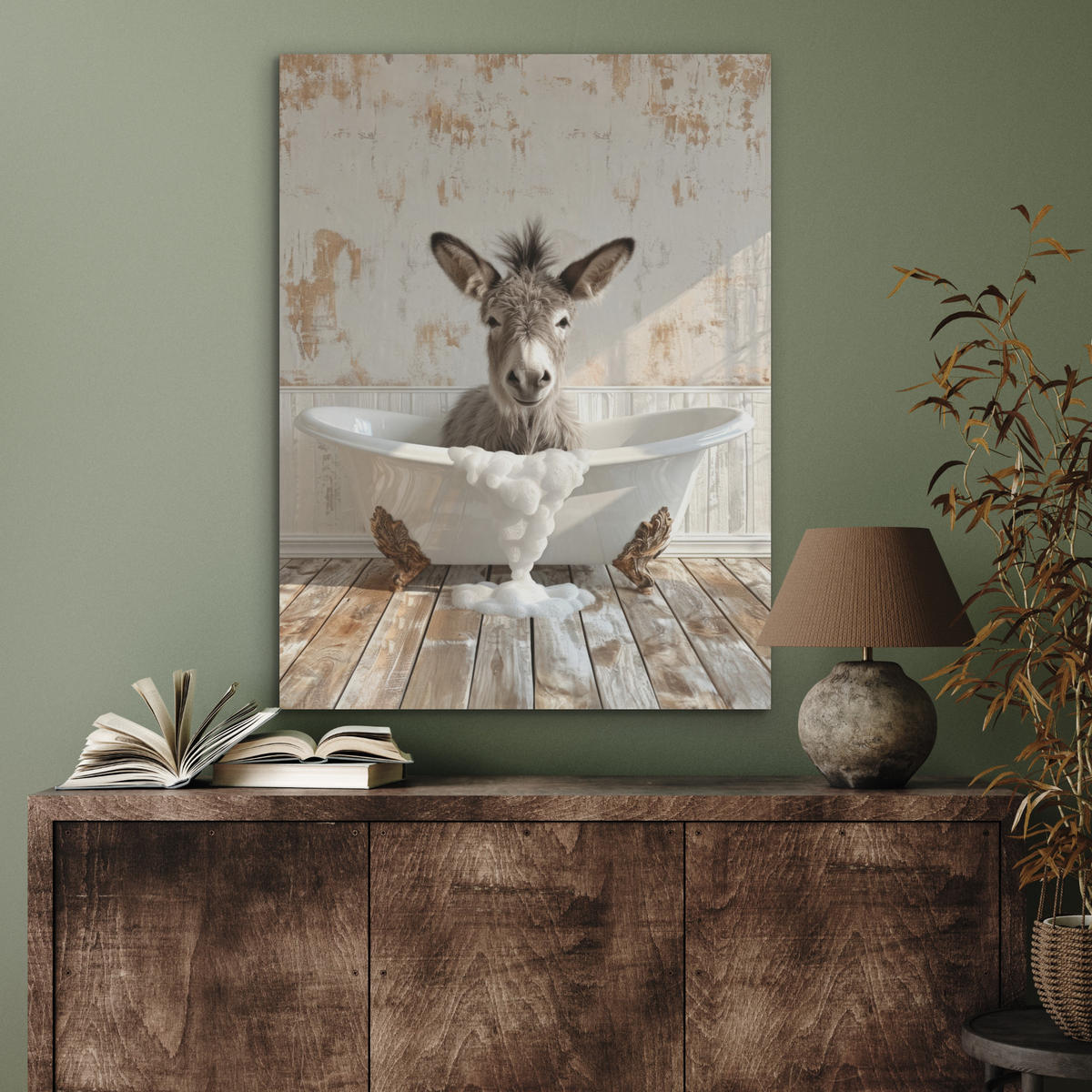AKUSTIKPANEEL Esel - Tiere - Badewanne - Schaumstoff 60x80 cm - Weiß, Textil (60/0.9/80cm) - MuchoWow