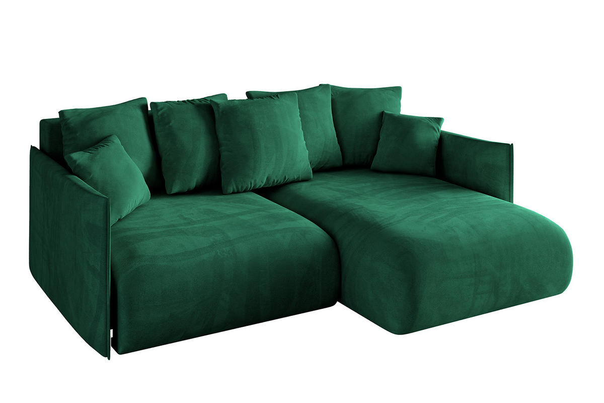 ECKSOFA Ottomane rechts ONESK-L 216x177x72 Dunkelgrün Velours - Dunkelgrün, Holzwerkstoff/Kunststoff (177/216cm) - ALTDECOR