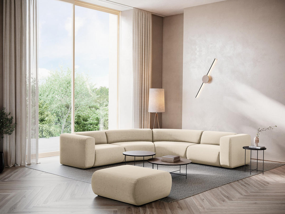 ECKSOFA Samt Stoff Beige - Beige/Creme, Kunststoff/Textil (318/318cm) - Makamii