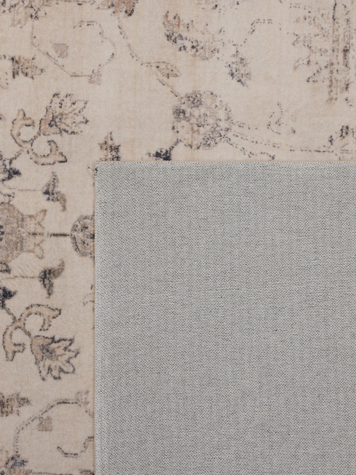TEPPICH Kurzflor, waschbar, mit floralen Ornamenten, aus Polyester, VERNANTE in Beige-Grau, 120 x 170 cm - Beige, Textil (120/170cm) - KADIMA DESIGN