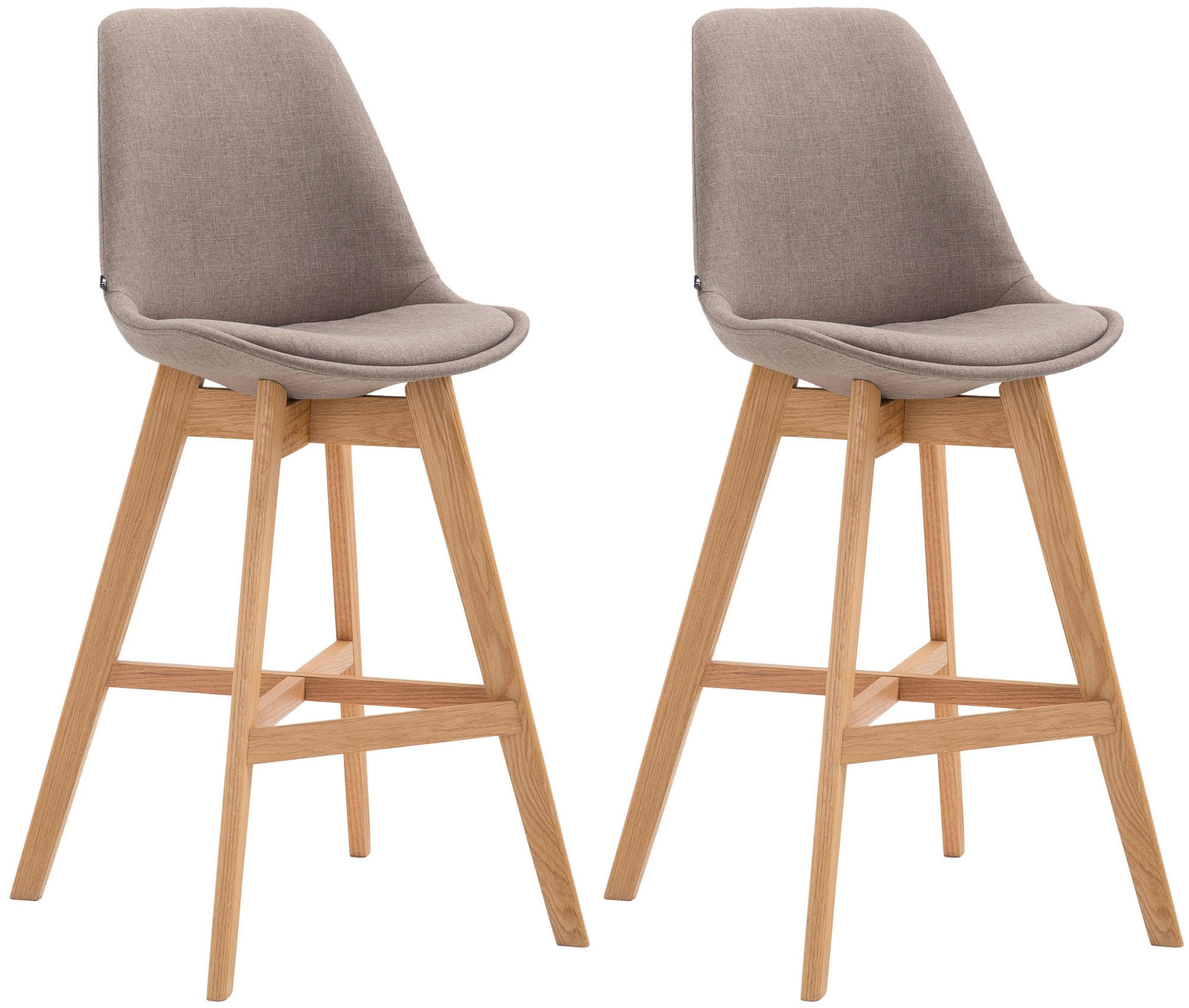BARHOCKER 2er Set Stoff taupe - Taupe/Eukalyptusholzfarben, Holz/Textil (48/112/56cm) - CLP