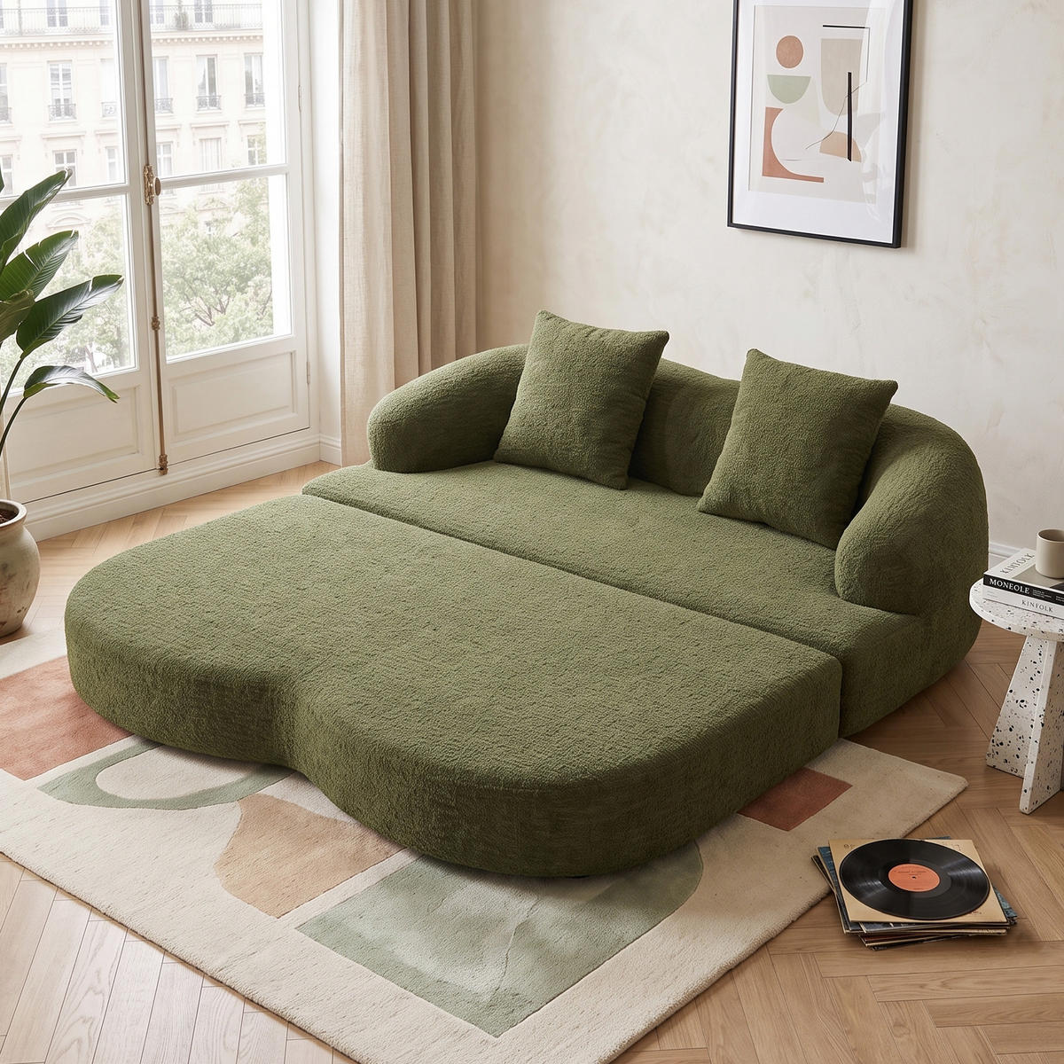 SCHLAFSOFA 2-in-1 Klappbett Grün Chenille 2-Sitzer mit Kissen - Grün, Textil (157/65/84cm) - Urban Meuble