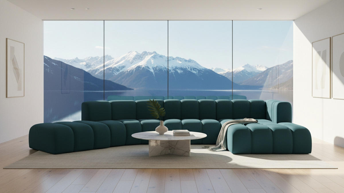 ECKSOFA L-Form GRAND Round, Stoff Salvador, Azurblau, Rechts - Blau, Holz (445/179cm) - Kaiser Möbel