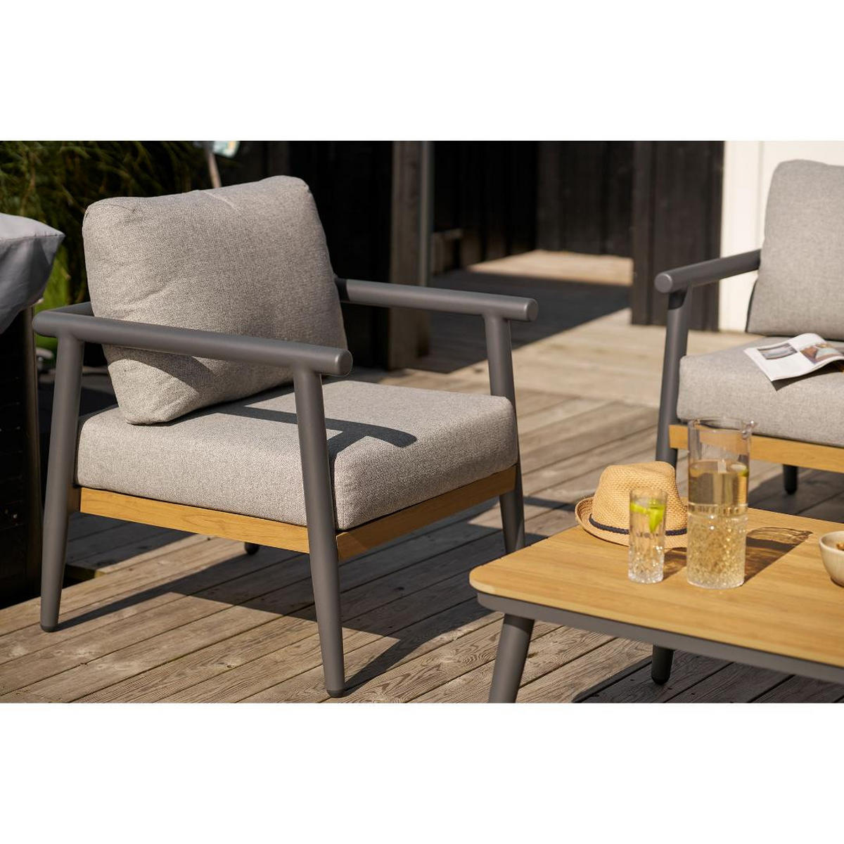 LOUNGE-SET, Camilla, Tisch Graubeige, Stühle Graubeige, Metall / Polyester, 105 x 69 x 35 cm, 4-teilig - Grau, Metall - ebuy24