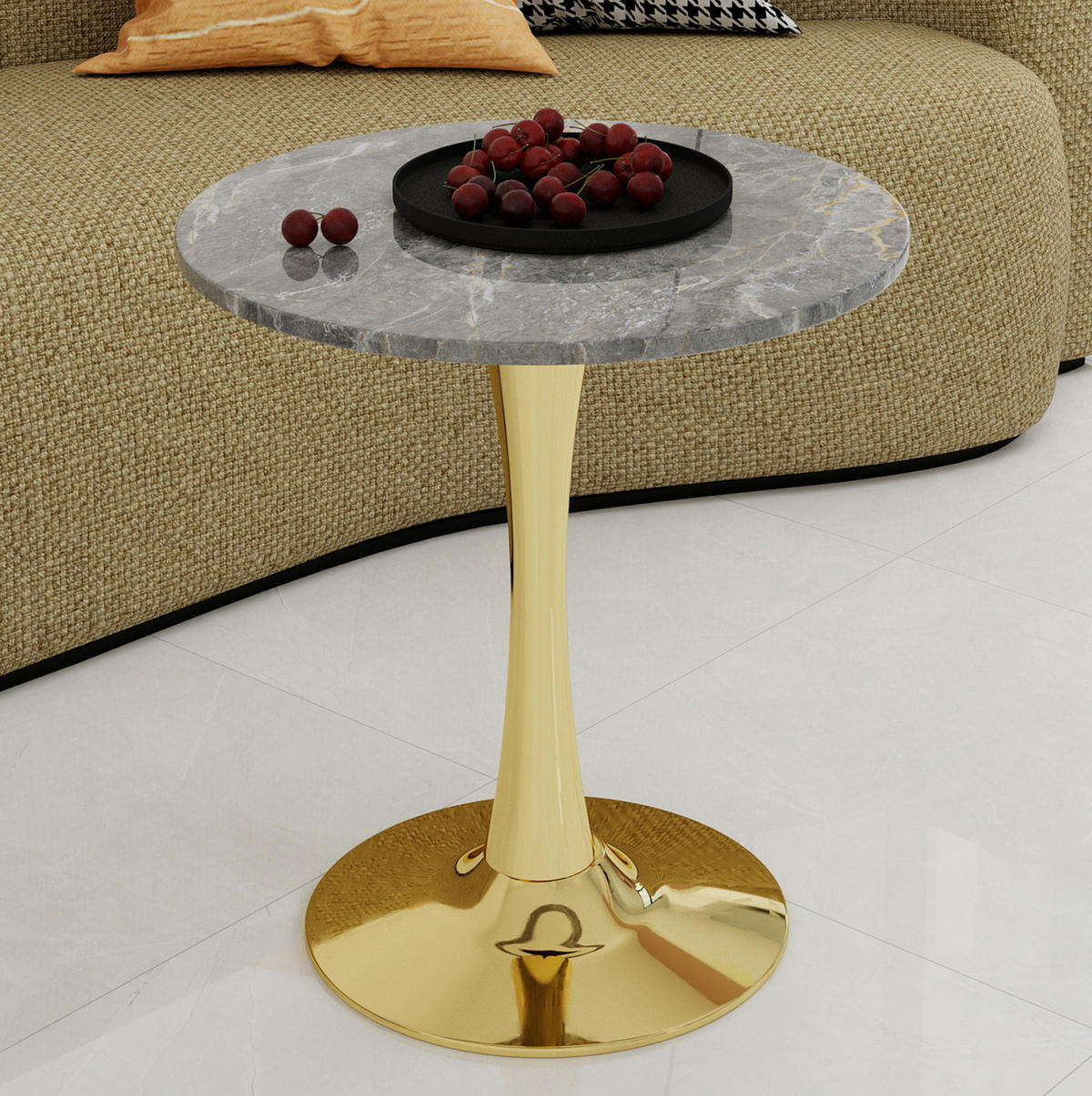 COUCHTISCH 70,1 cm in Gold aus Kunstmarmor–rund und vielseitig - Goldfarben, Stein (70/70/72cm) - Flora Grace