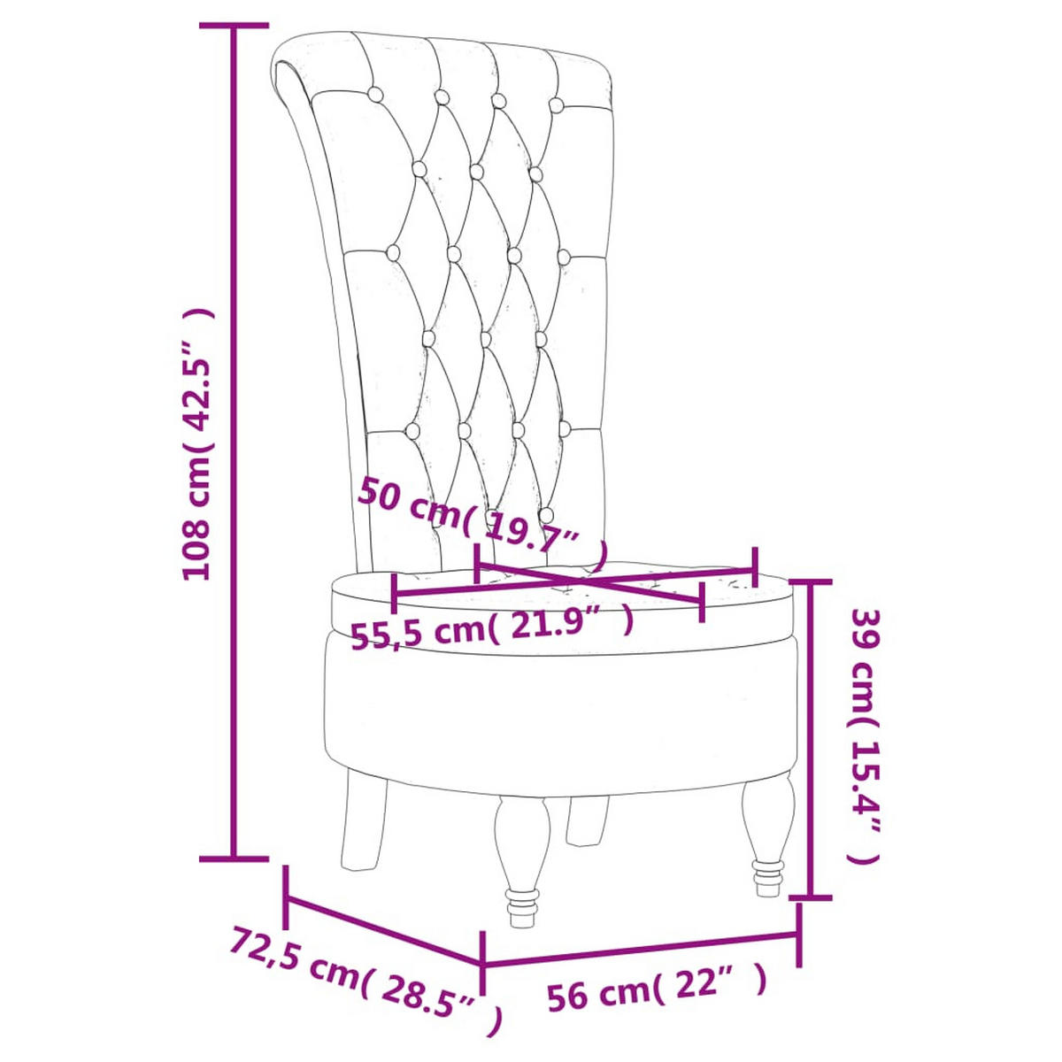 POLSTERSTUHL Mit Hoher Rückenlehne Schwarz Samt Knopfheftung - Schwarz, Textil (56/108/72.5cm) - vidaXL
