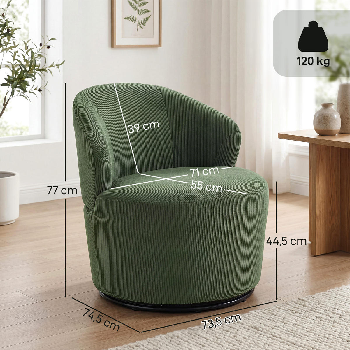 KŘESLO z polyesteru a kovu, tmavě zelené - černá/tmavě zelená, kov/textil (73.5/77/74.5cm) - HOMCOM