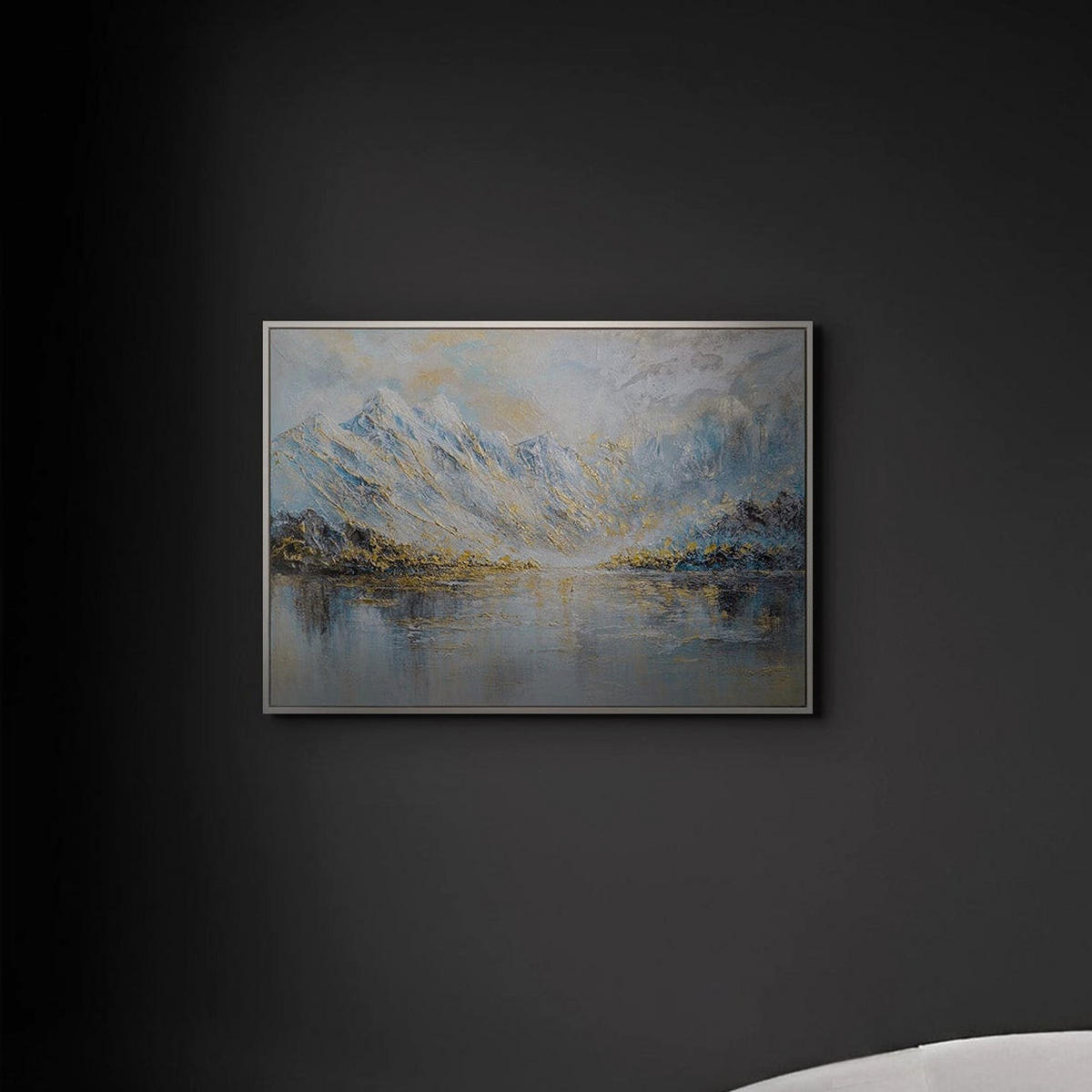 GEMÄLDE Bergspiegelung Schattenfugenrahmen Beige 70x50 cm - Beige, Holz (70/50cm) - YS-art gallery