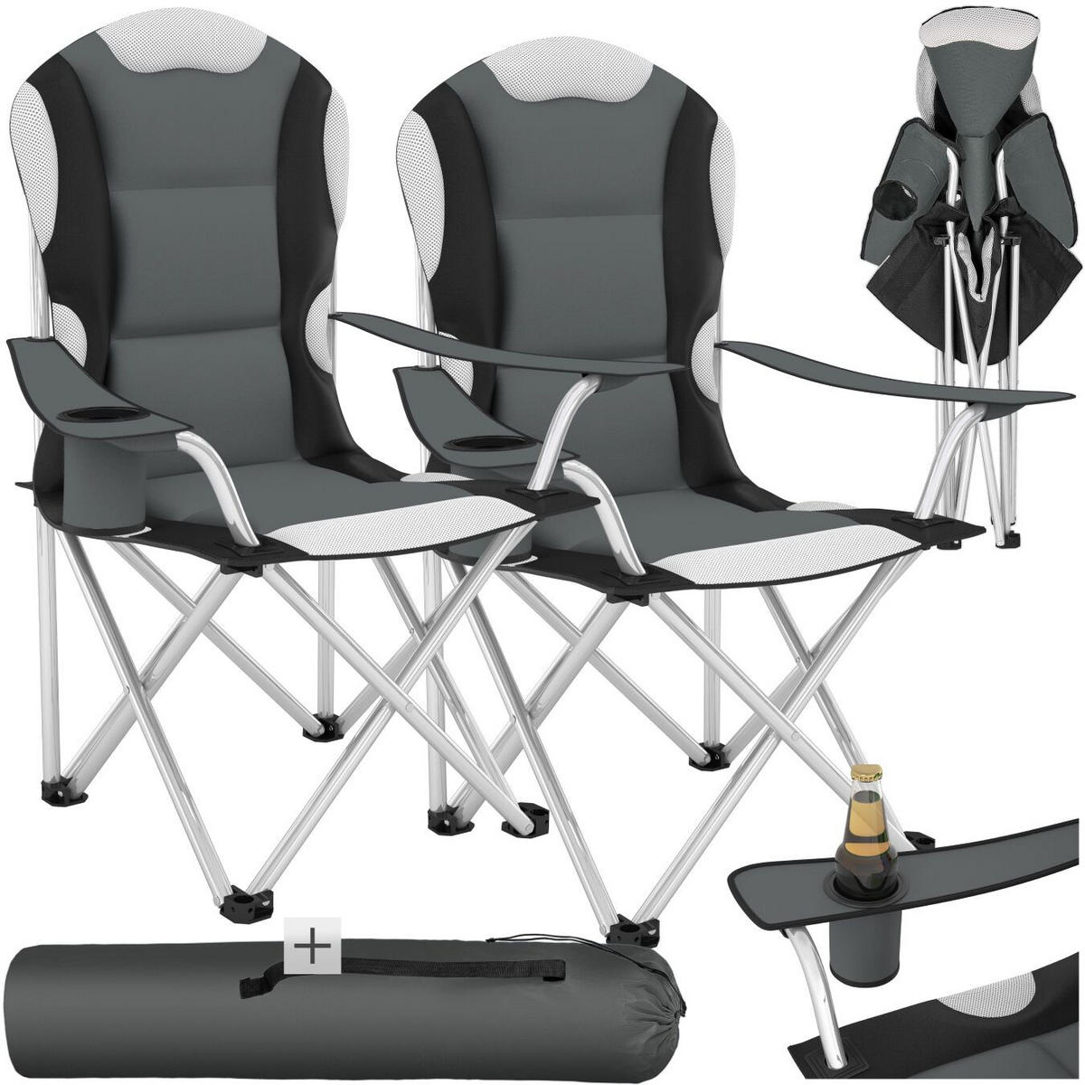 CAMPINGSTUHL 2er Set, 60 x 88 x 110 cm, grau - Grau, Textil (88/110/60cm) - tectake