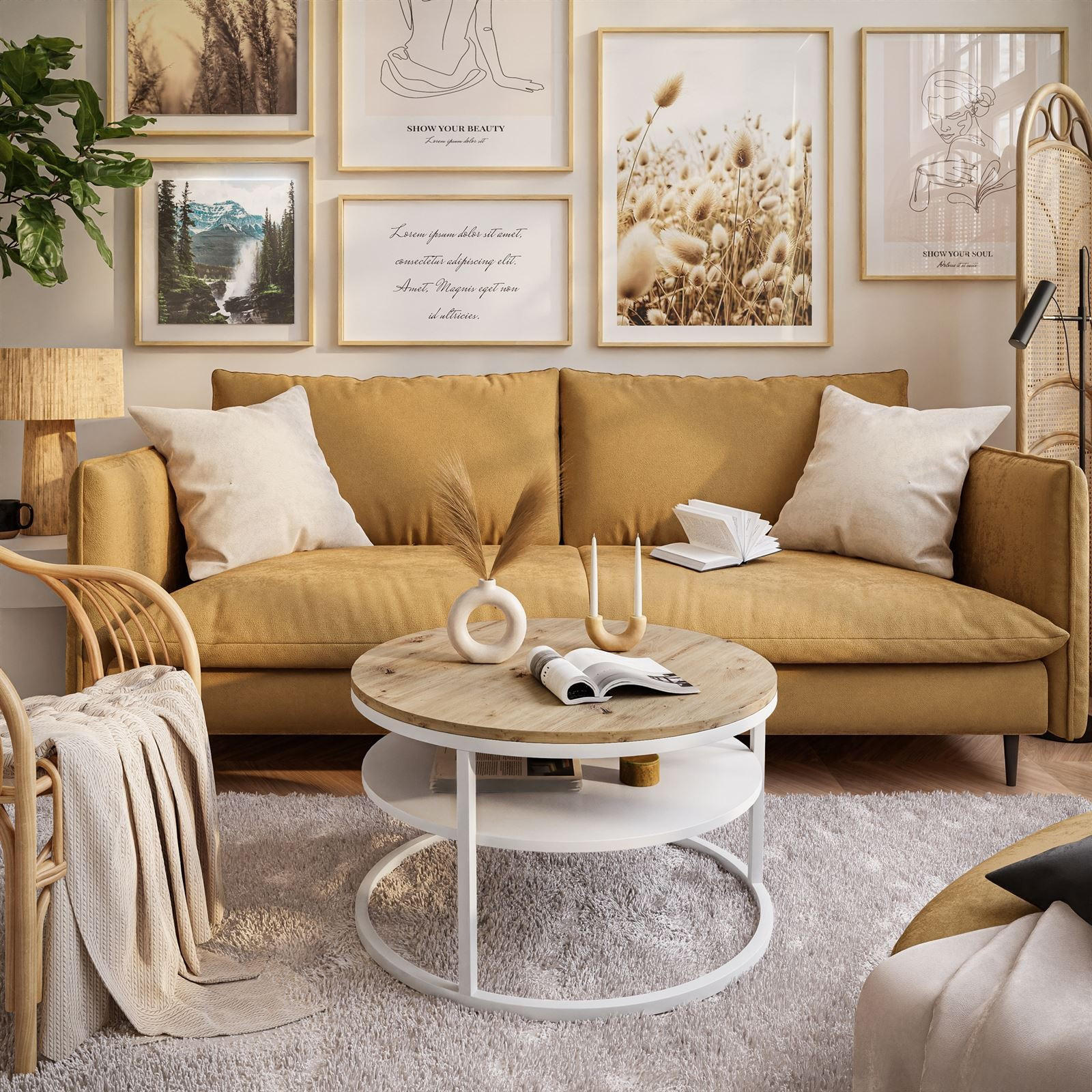 Thumbnail - Lookway Couchtisch, Weiß, Eiche Artisan, Holzwerkstoff, Rund, 70x49x70 cm, Wohnzimmer, Wohnzimmertische, Couchtische
