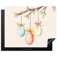 HERDABDECKPLATTE Osterkuchen - Schleife - Eier Herdabdeckung Induktionsfeld 65x52 cm - Creme, Kunststoff (65/52/0.2cm) - MuchoWow