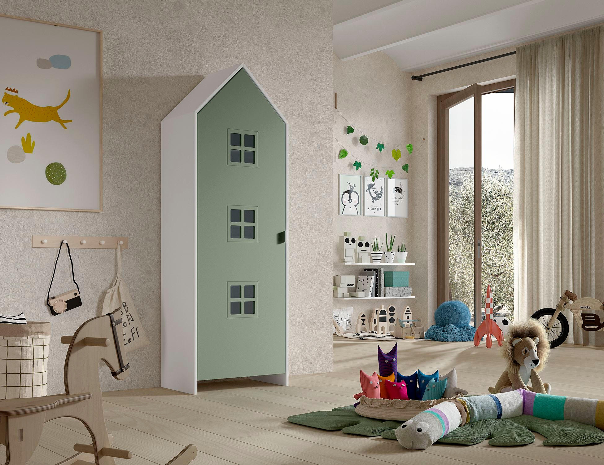 REGALSCHRANK Kania 58x37x171 MDF+Holzwerkstoff Weiß/Grün - Weiß/Grün, Holzwerkstoff (58/171/37cm) - 58aufmkessel