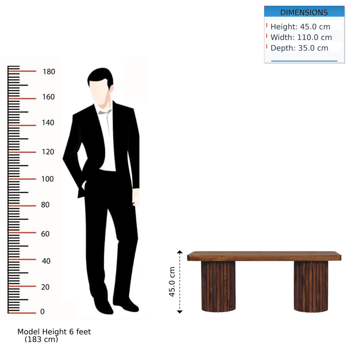 LAVICA s povrchovou úpravou Amber Oak, 2 valcovité drážkované podstavce, teplohnedá - hnedá, drevo (110/45/35cm) - Artisan Furniture