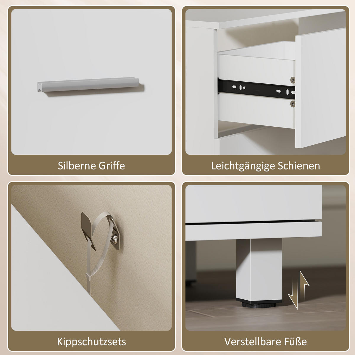 WASCHBECKENUNTERSCHRANK Spanplatte MDF Weiß - Silberfarben/Weiß, Holzwerkstoff/Metall (30/60/80cm) - HOMCOM