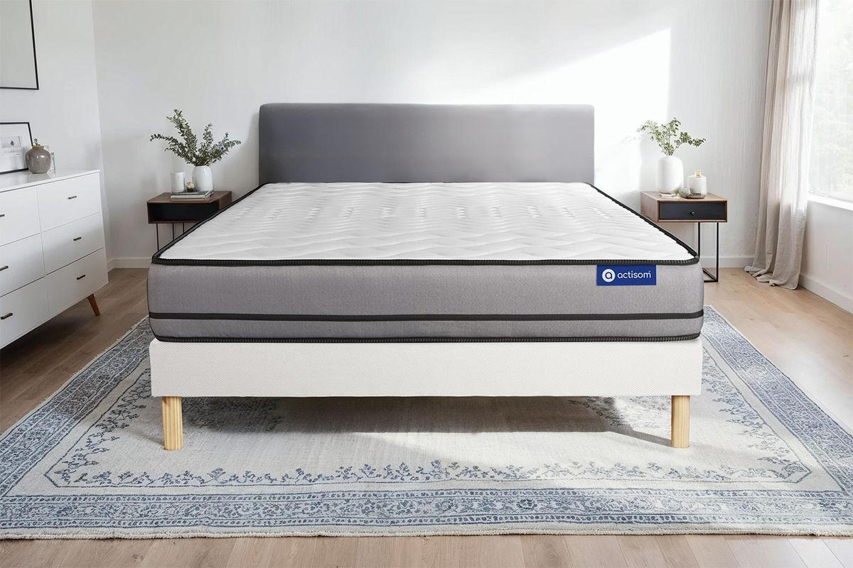 BETT Actilatex night Latex und Memory-Schaum 180 x 220 cm h4 - Kit Bettgestell Weiß - Beige/Weiß, Karton/Holz (180/220cm) - ACTISOM