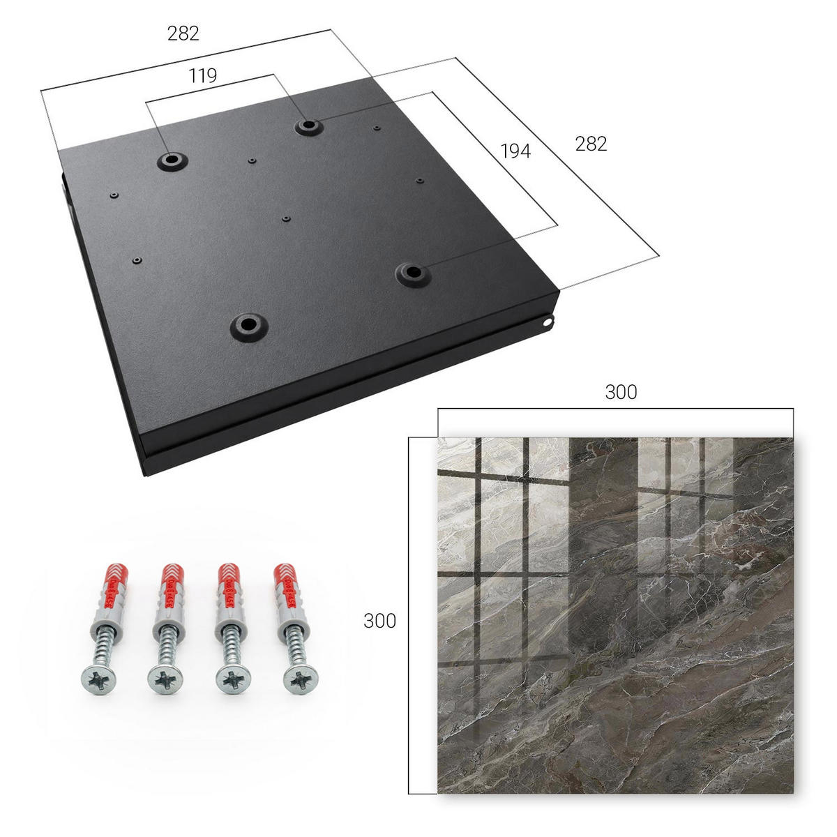 SCHLÜSSELBOX Schwarz 30x30 cm- Türöffnung nach rechts - Marmorstruktur - Grau, Metall (30/30/5cm) - TULUP