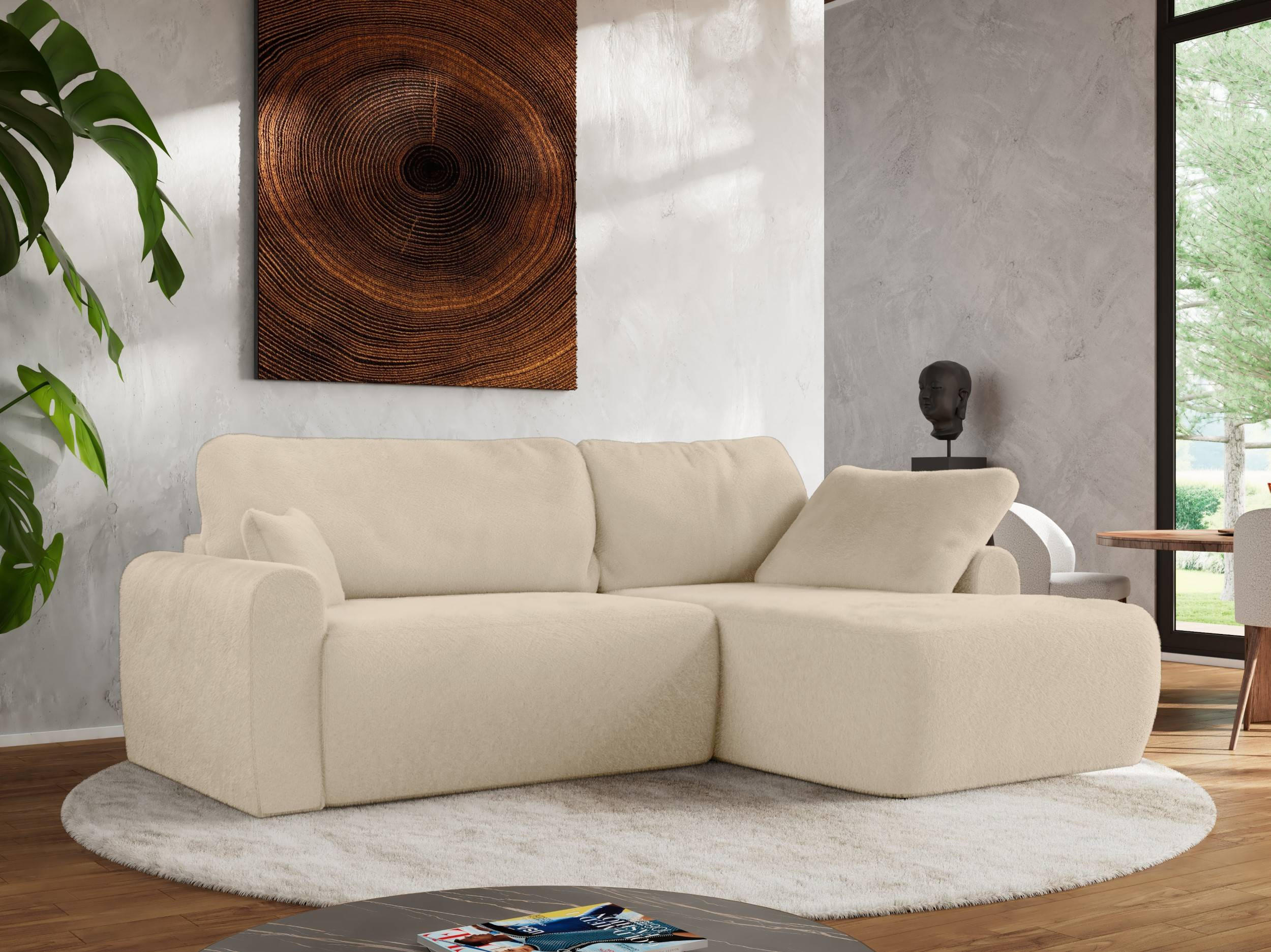 ECKSCHLAFSOFA CUBO L Creme Plüsch - rechts - Creme/Schwarz, Kunststoff/Textil (187/273cm) - MKS