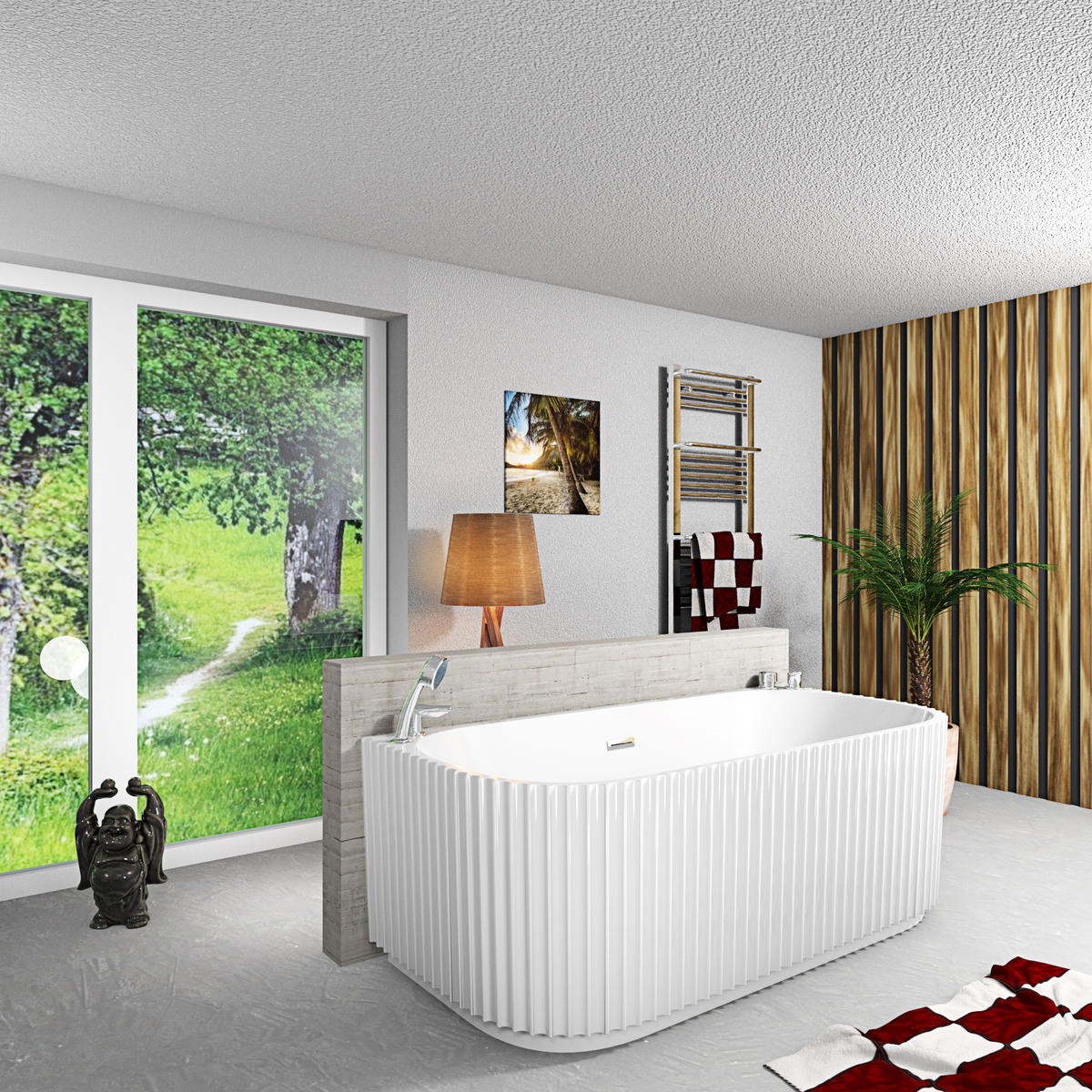 BADEWANNE freistehend F07 Komfort-Armatur - Weiß, Glas/Kunststoff (80/58/170cm) - AcquaVapore by Sandra Jentho