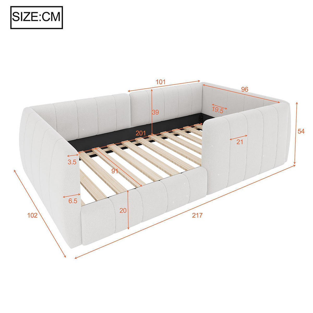 PLATTFORMBETT 90x200cm mit Sicherheitsgeländer, Beige - Beige, Holz (90/200cm) - KOMHTOM