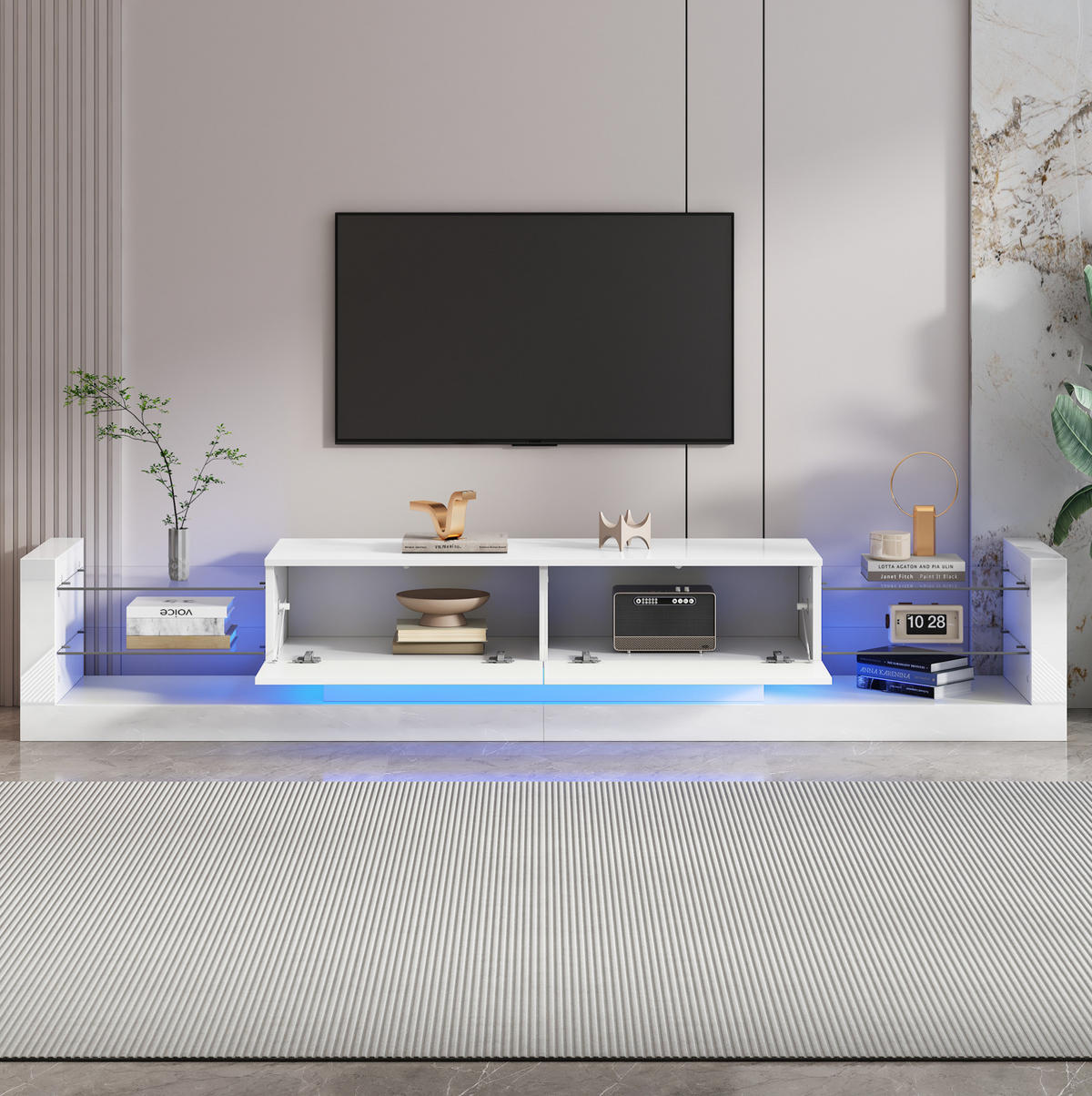 TV-SCHRANK mit LED-Beleuchtung 181 cm Hochglanz Weiß 2 Klappen - Weiß, Holzwerkstoff (38/38/181cm) - Beauniv