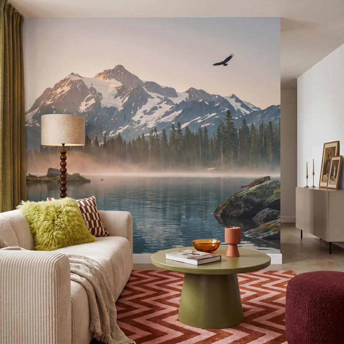 TAPETE - Berge - Wasser - Bäume - 220x240 cm - Multicolor, Papier (220/240cm) - OnlyWow
