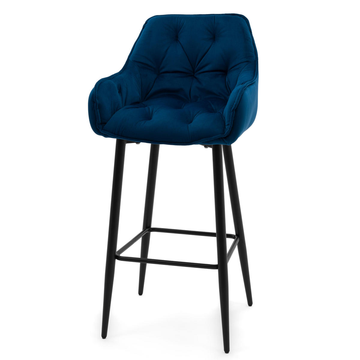 BARHOCKER SIENA gepolstert mit Steppung - dunkelblau - Samt Velours - Schwarz/Dunkelblau, Metall (53/107/52cm) - NEW HOME