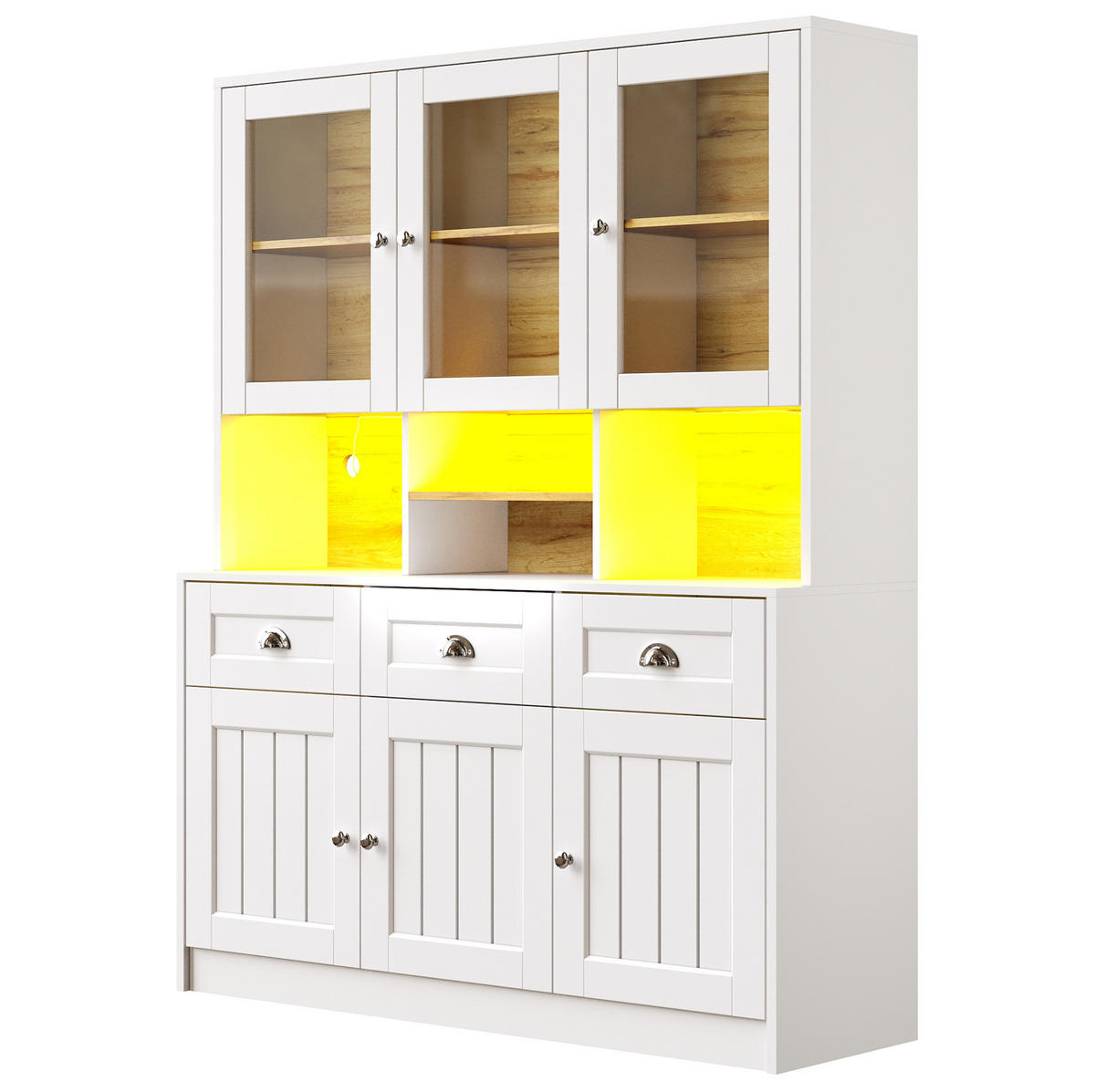 KUHINJSKI ormar, 140/40/175 cm, MDF bijeli, s LED rasvjetom i podesivim policama - bijela, drvni materijal (140/175/40cm) - BEAOK