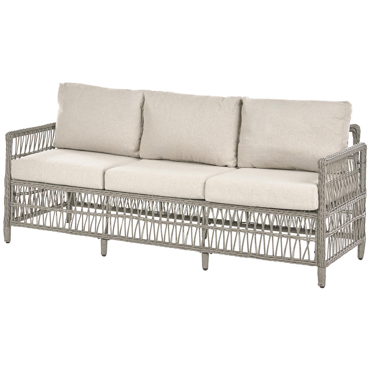 GARTENSOFA mit Ottomane 3-Sitzer Polyrattan Grau Ofena - Grau, Kunststoff (186/83/66cm) - Beliani