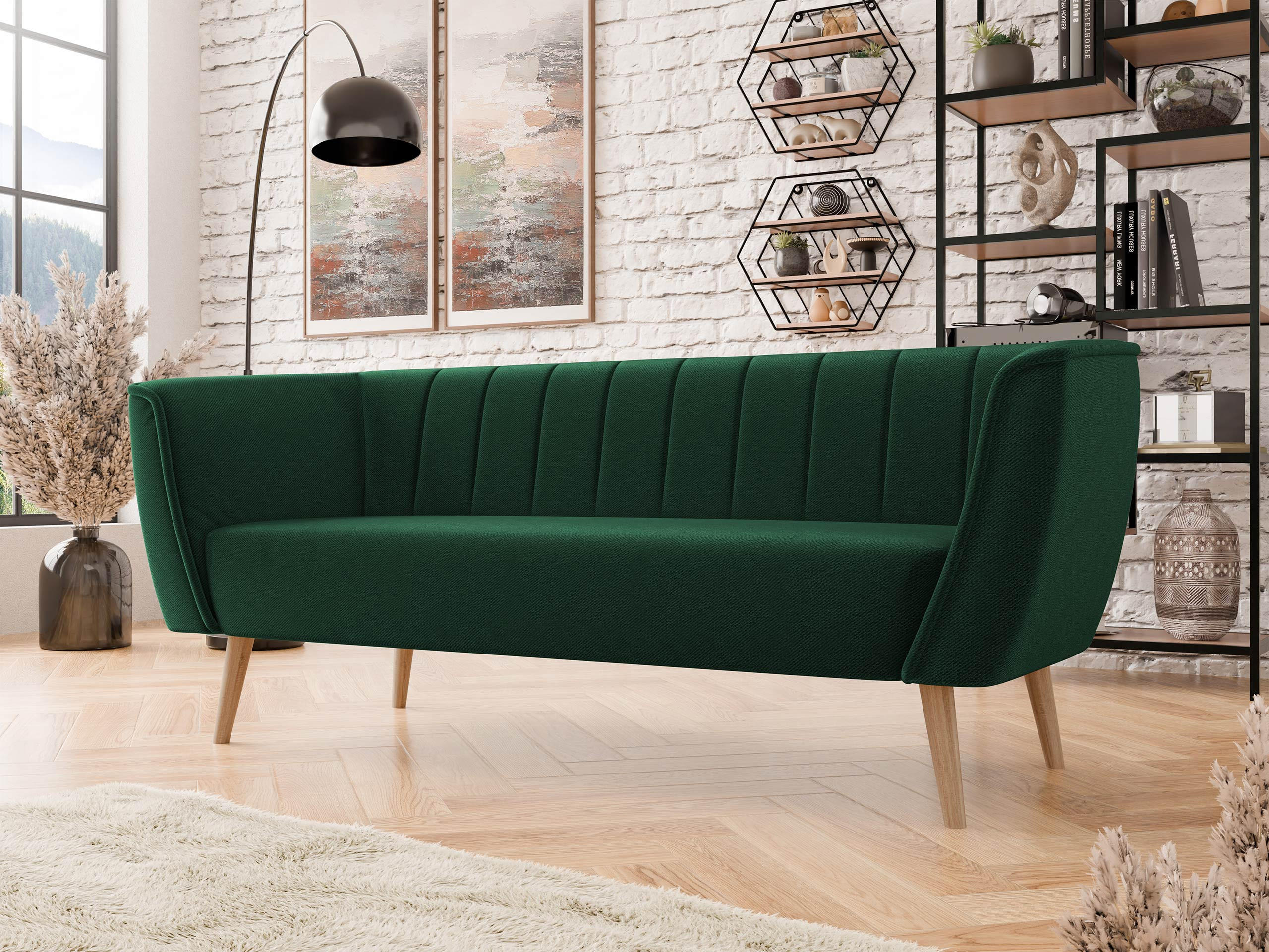 SOFA Pas 3 - Smaragdgrün/Naturfarben, Holz/Textil (182/75/74cm) - MIRJAN24