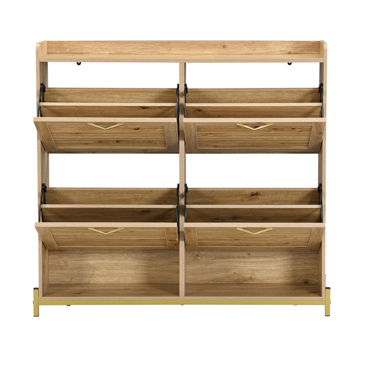 SCHUHSCHRANK Holzleisten 4 Türen Metallrahmen Ablage modern 108,5cm - Naturfarben, Holzwerkstoff (24/100/108.5cm) - FLIEKS