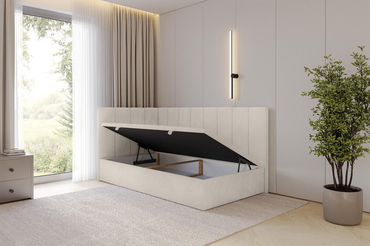 EINZELBETT Jugendbett mit Bettkasten Rechts, ohne Matratze - LOVY 100x200 Beige - Beige, Holzwerkstoff/Textil (100/200cm) - ALTDECOR