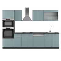 KÜCHENZEILE R-Line Blau-Grau/Anthrazit 300 cm mit Hochschrank, ohne AP - Anthrazit/Blaugrau, Holzwerkstoff (300/81.6/46cm) - Vicco