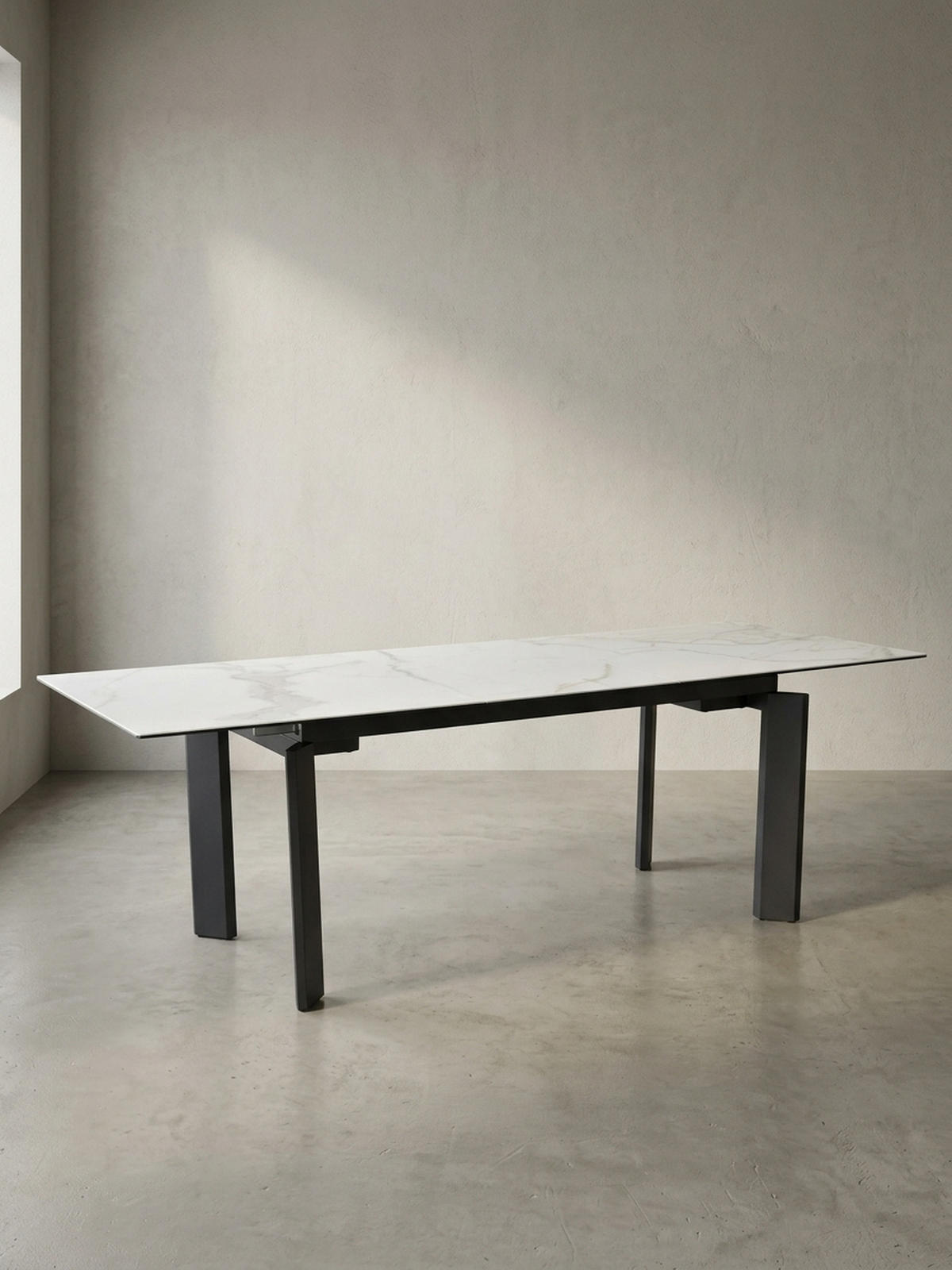 ESSTISCH Ausziehbar Keramik Glas Marmoroptik 180-240 MALTA, Weiß-Schwarz 180x95x77 cm - Schwarz/Weiß, Glas/Metall (95/180/77cm) - KADIMA DESIGN