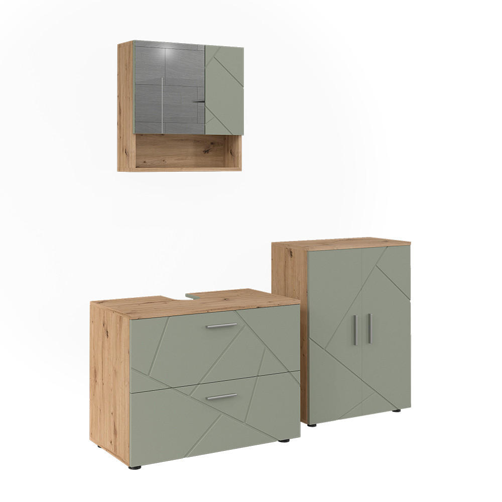 BADMÖBEL-SET Irma Salbeigrün 3 Teile - Salbeigrün, Holzwerkstoff (80/58.6/41cm) - Vicco