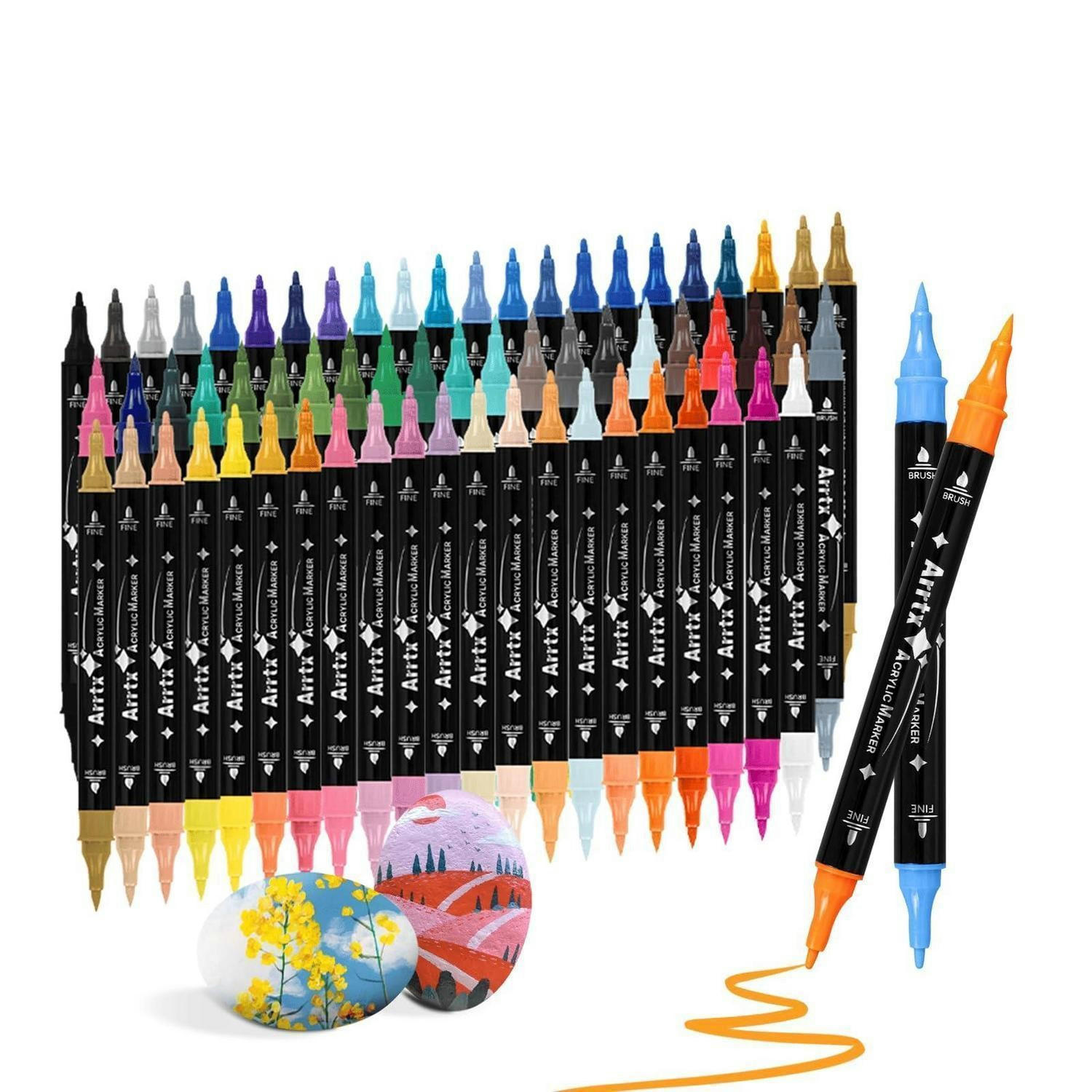ACRYLSTIFTE 64er Set mit Pinsel- und Feinspitze wasserfest - Multicolor, Kunststoff (12/10/15cm)