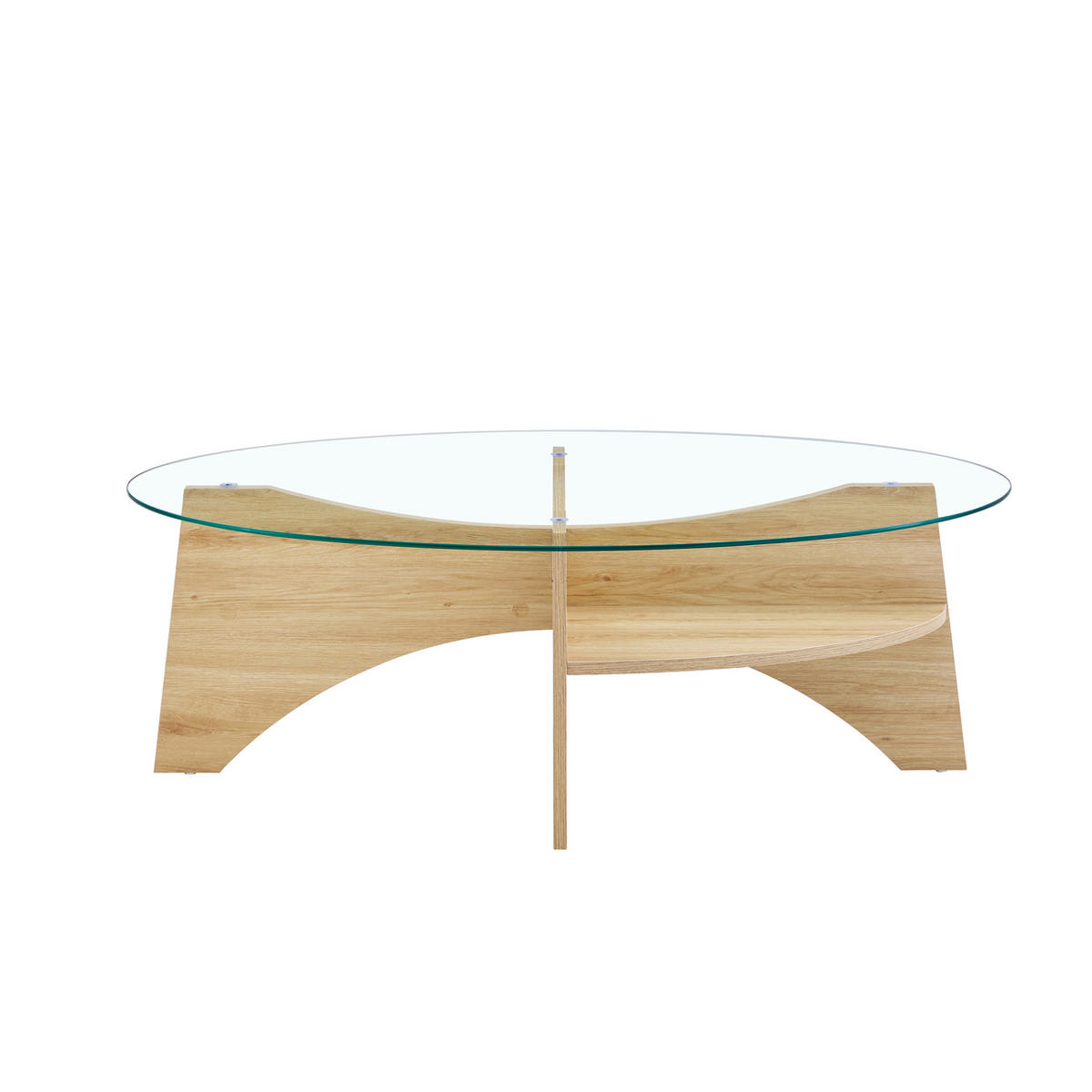 COUCHTISCH oval 104,9 x 60 cm Sicherheitsglas Holzoptik - Transparent, Glas (104.9/60/35.6cm) - Meubliv