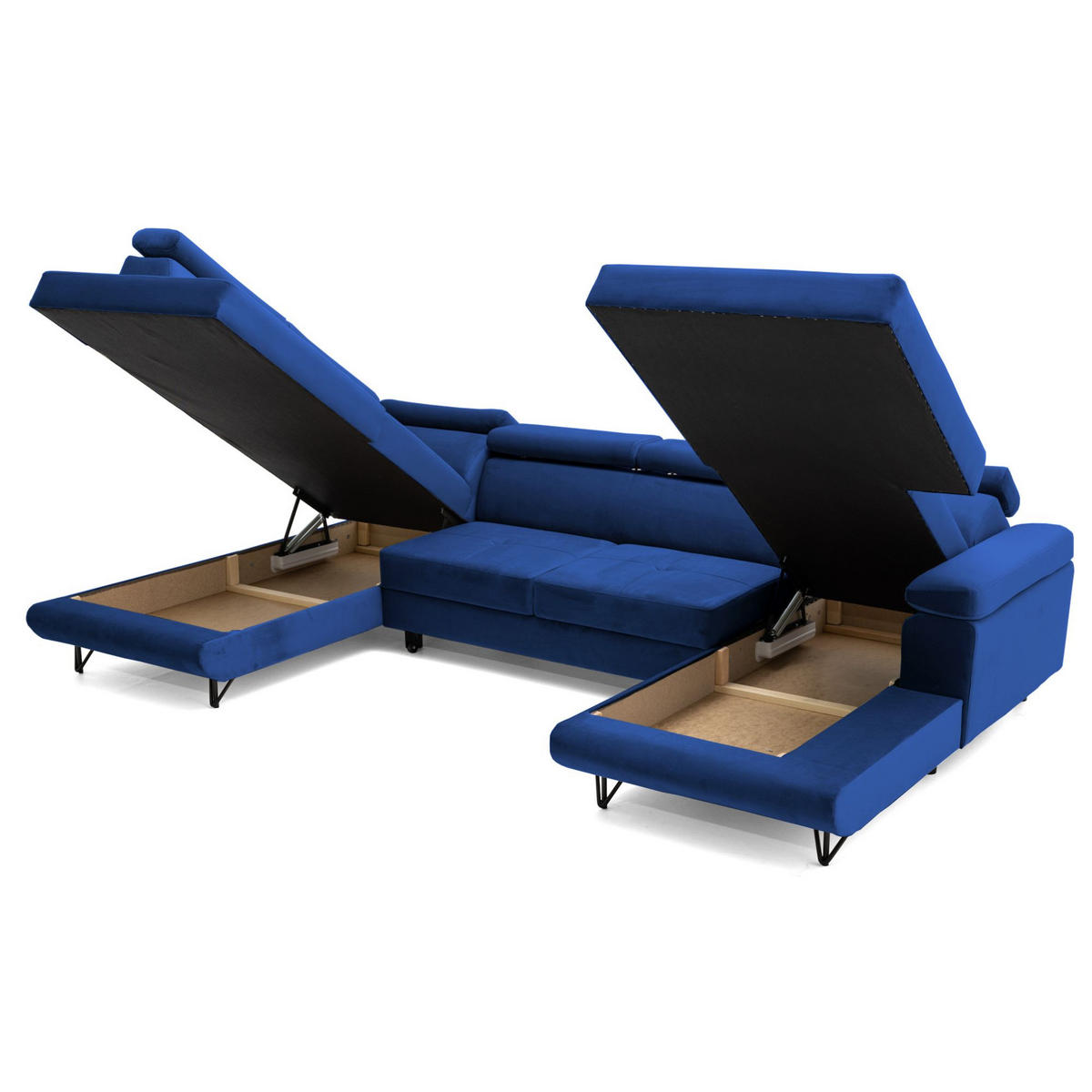 ECKSOFA U-Form JUNIOR U Links mit Schlaffunktion 128x254 Velours Blau - Blau/Schwarz, Holz/Textil (323/90/184cm) - Muffo