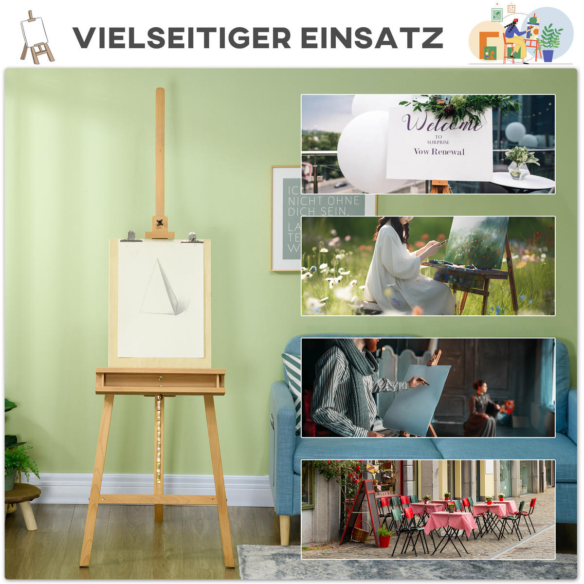 STAFFELEI Buchenholz Naturholz - Naturfarben, Holz/Buchenholz (65/110/235cm) - Vinsetto