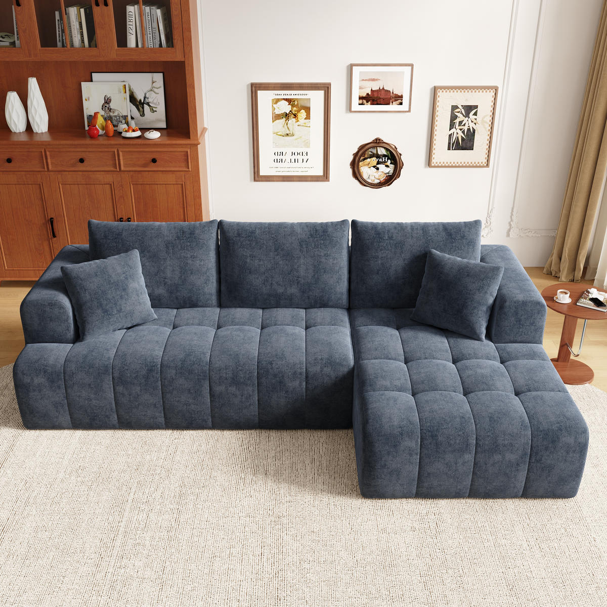 L-FÖRMIGES ECKSOFA Blau 244,5/136/79 cm 3-Sitzer Ohne Montage - Blau, Textil (244.5/136cm) - PANGIVO