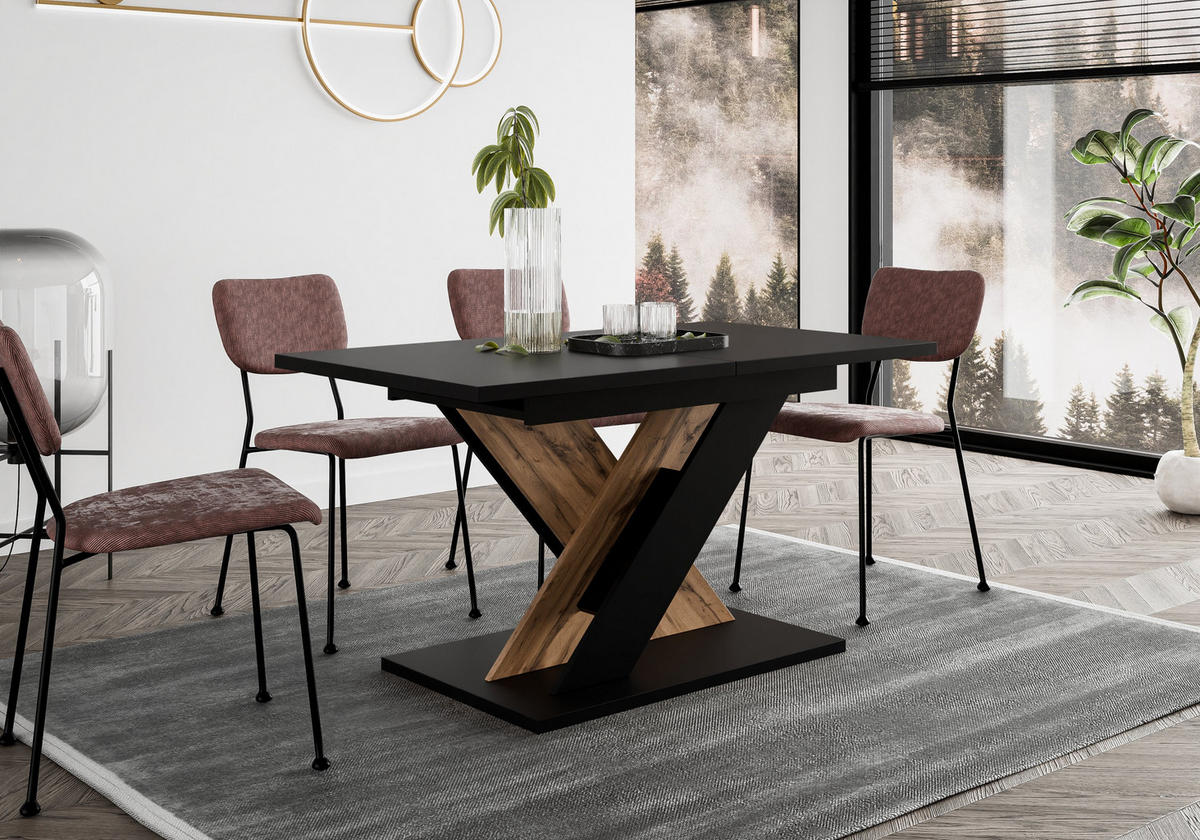 ESSTISCH MERKAS Ausziehbar 120 - 160 / 80 x 76 cm - Eiche Wotan/Schwarz, Holz (120/80/76cm) - MASSENO