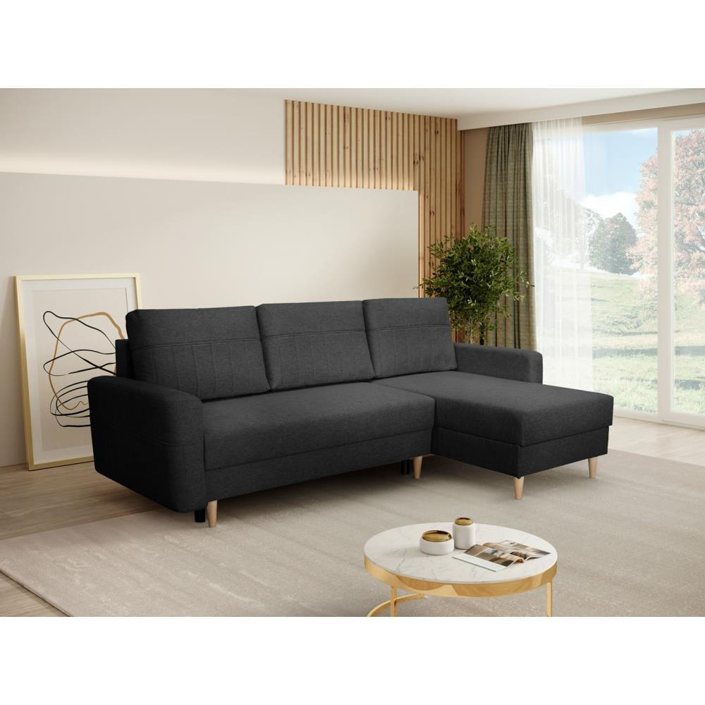ECKSCHLAFSOFA Vega mit Universelle Ottomane Schwarz - Schwarz, Textil (225/150cm) - Beautysofa