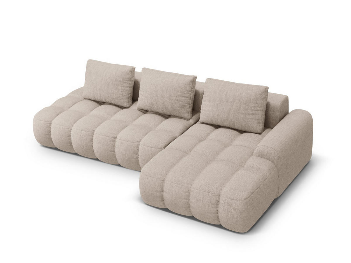 AUSKLAPPBARES-ECKSOFA rechts mit Container Linz aus strukturiertem Stoff sandfarben 3 Sitzplätze - Sandfarben, Textil (142/275cm) - Cosmopolitan Design