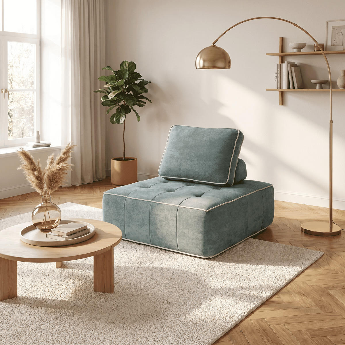 SESSEL Zen Salbei und Weiß 1-Sitzer - Salbeigrün/Weiß, Textil (100/75/100cm) - COCO Living