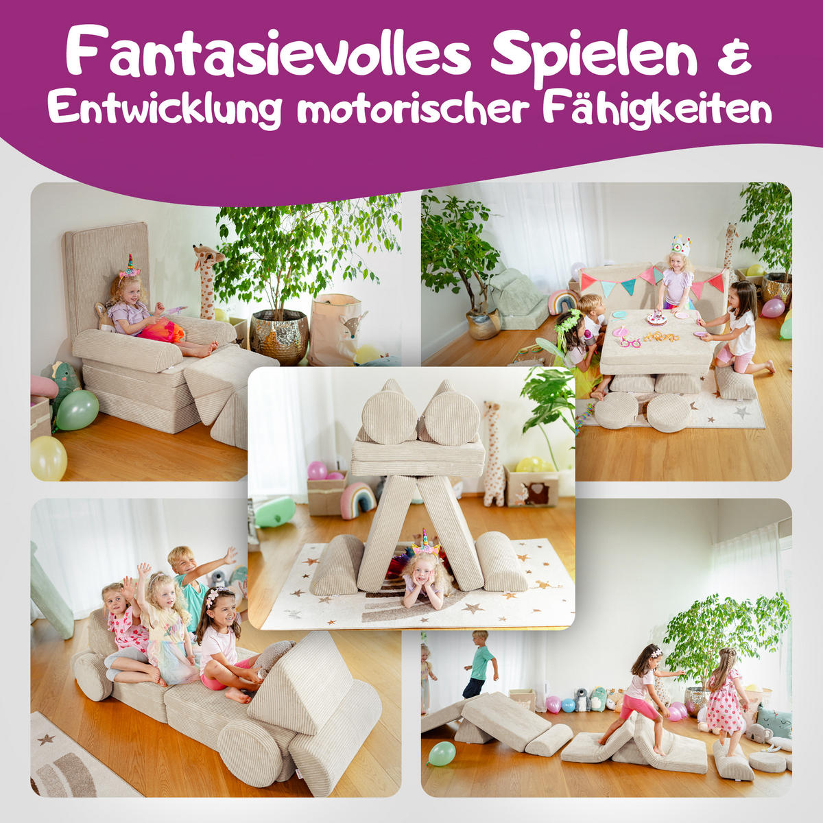 SPIELSOFA Kinder Fantasiewelt 8tlg - Beige, Textil (150/55/66cm) - Linodino