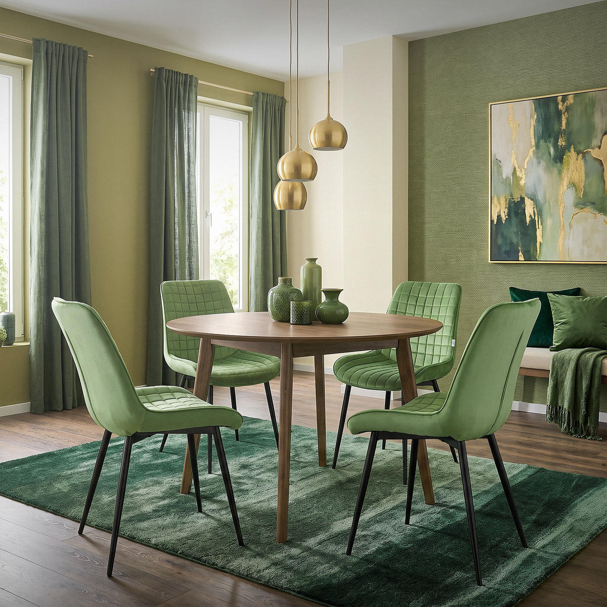 JÍDELNÍ ŽIDLE, SADA 4 KS, šalvějový samet - černá/šalvějově zelená, kov/textil (52/89/60cm) - ML-DESIGN