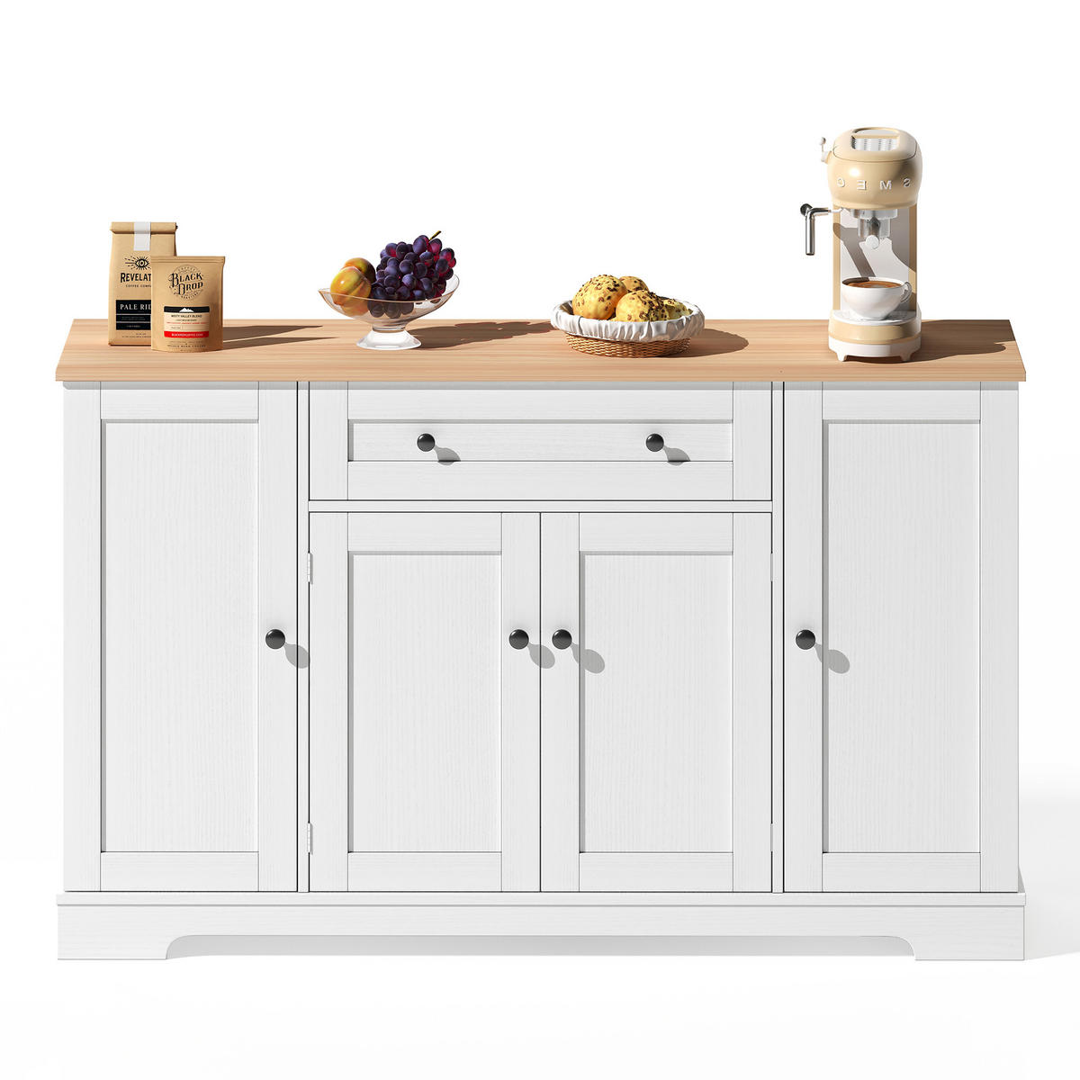 SIDEBOARD mit Schublade & Regaltüren, Natur/Weiß - Weiß, Holzwerkstoff (138/85/40cm) - Urban Meuble